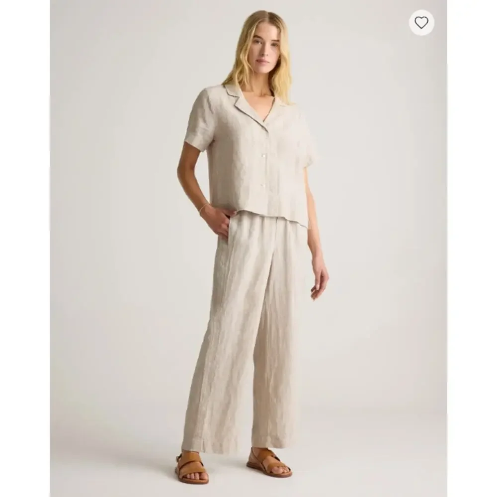 QUINCE 100% European Linen Wide Leg Pants Flax Sz L NWT {3T30}